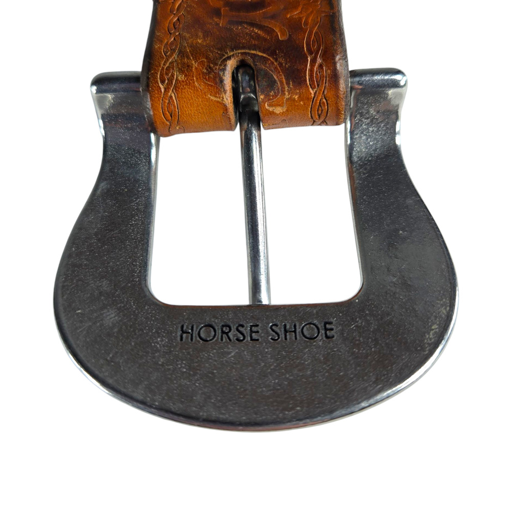 Jeremiah Watt Horse Shoe Buckle Belt Womens Large Leather Tooled Country Girl - Picture 3 of 9